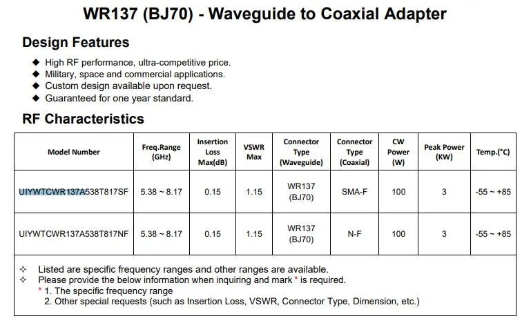 WR137 Waveguide to Coaxial Adapter 5.38~8.17GHz SMA Female Connector